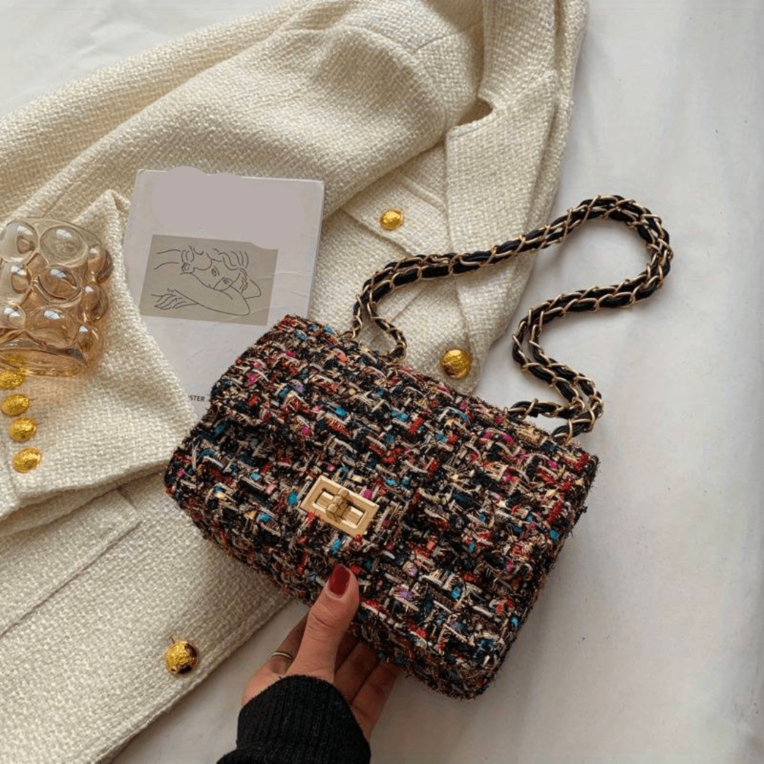 Bolso bandolera Mini Tweed | Correa de cadena dorada