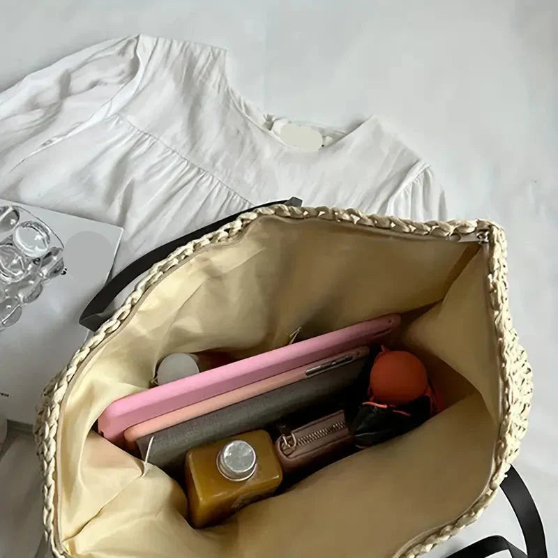 Bolso tote de paja trenzada | Bolso de hombro extragrande