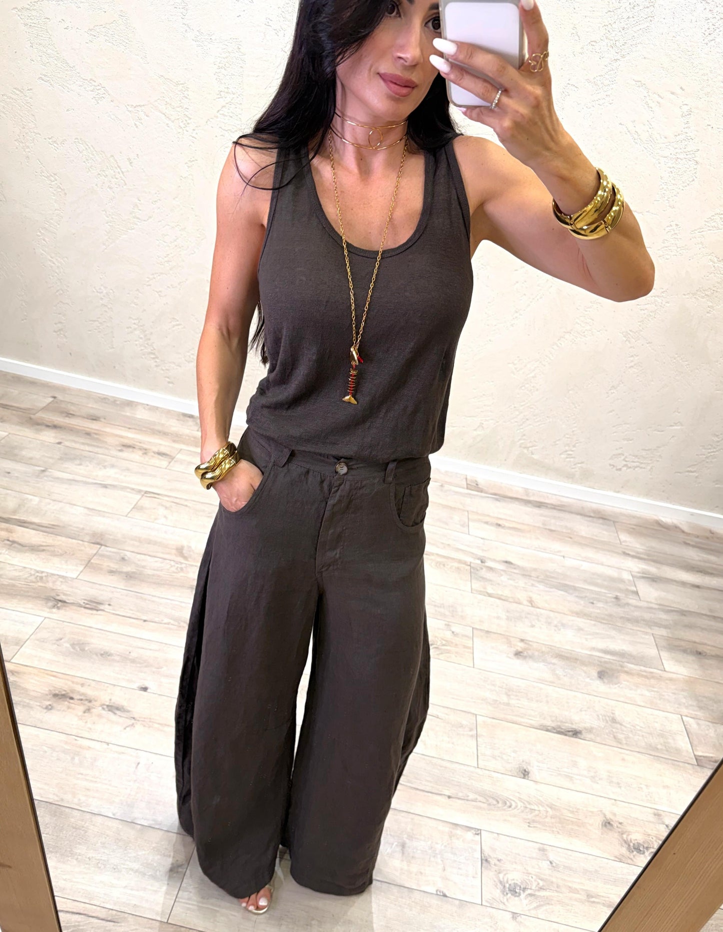 Pantalón de lino puro, modelo Luvre, corte barrel fit