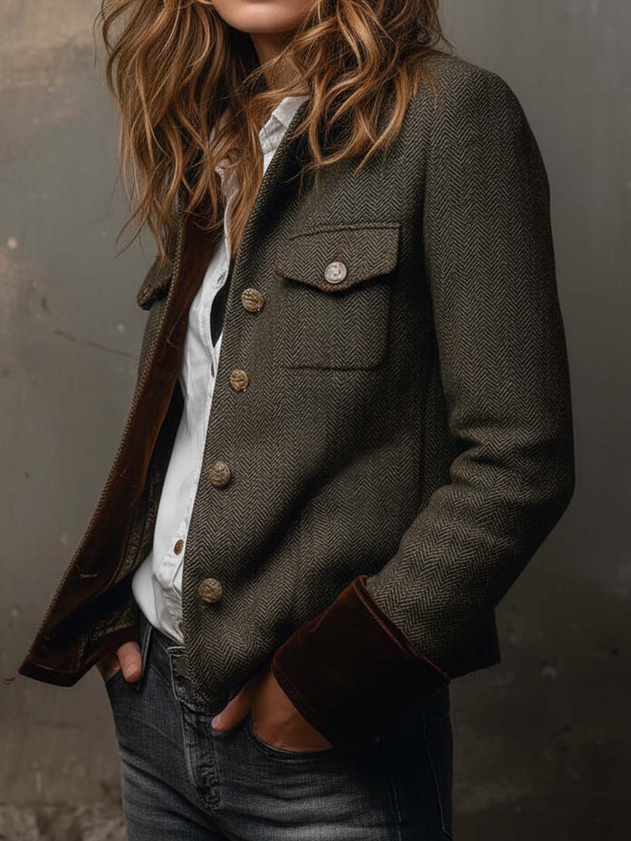 Dakota | Blazer de tweed con ribetes de terciopelo