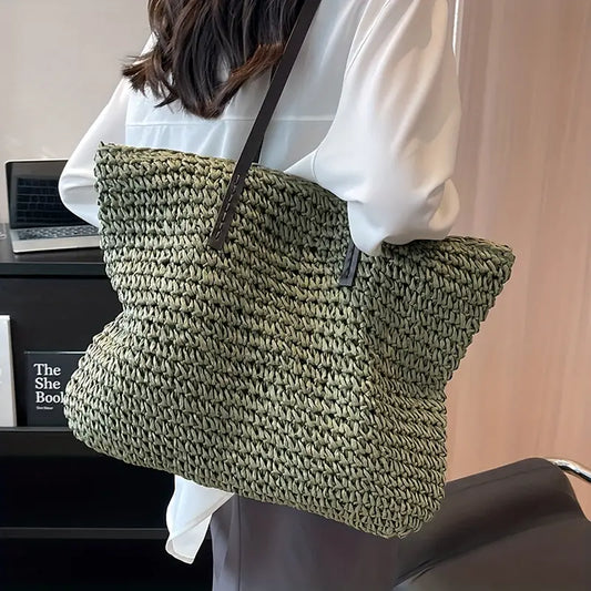 Bolso tote de paja trenzada | Bolso de hombro extragrande