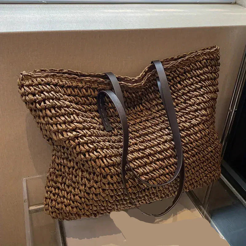 Bolso tote de paja trenzada | Bolso de hombro extragrande