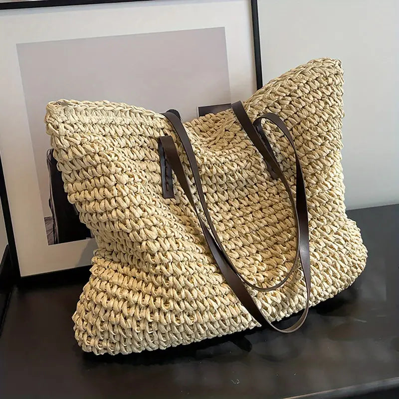 Bolso tote de paja trenzada | Bolso de hombro extragrande