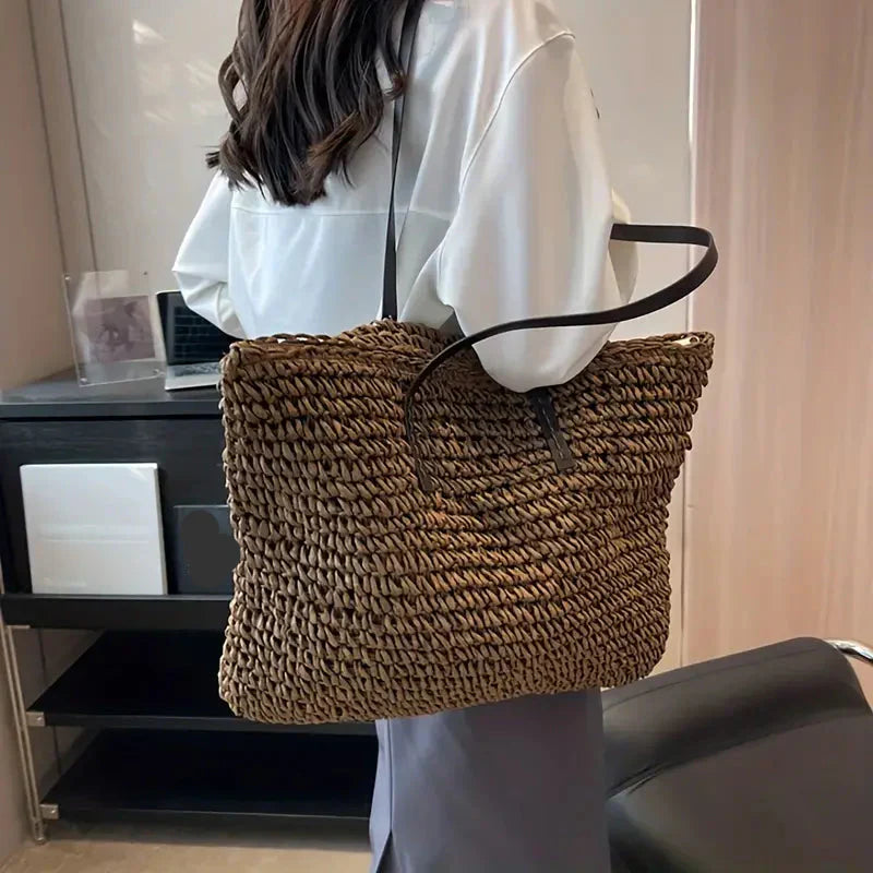 Bolso tote de paja trenzada | Bolso de hombro extragrande