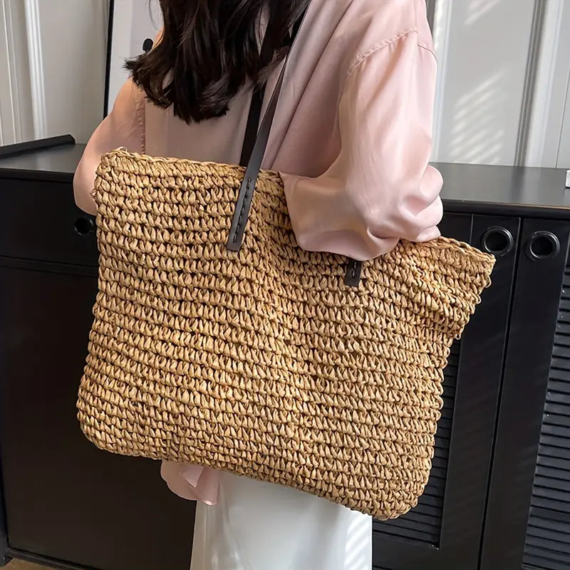 Bolso tote de paja trenzada | Bolso de hombro extragrande