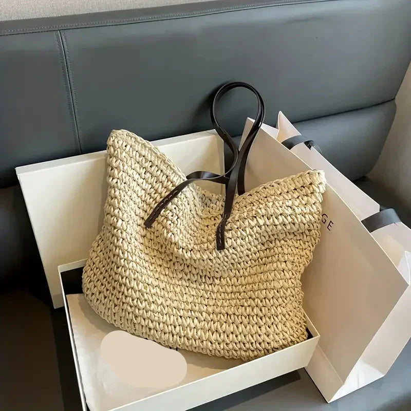 Bolso tote de paja trenzada | Bolso de hombro extragrande