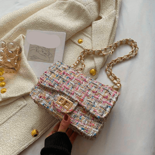 Bolso bandolera Mini Tweed | Correa de cadena dorada