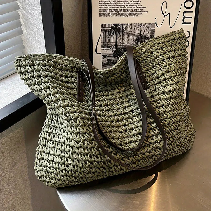 Bolso tote de paja trenzada | Bolso de hombro extragrande