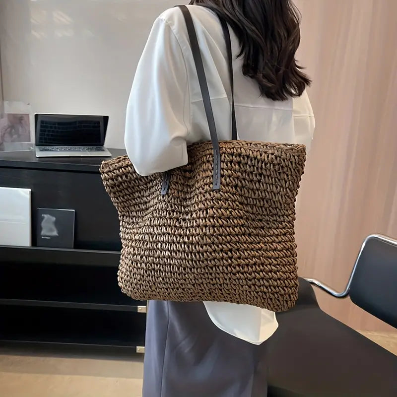Bolso tote de paja trenzada | Bolso de hombro extragrande
