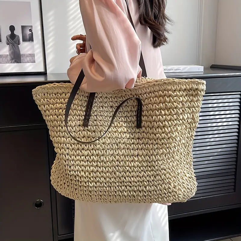Bolso tote de paja trenzada | Bolso de hombro extragrande