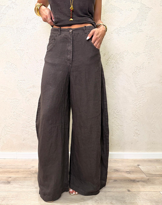 Pantalón de lino puro, modelo Luvre, corte barrel fit